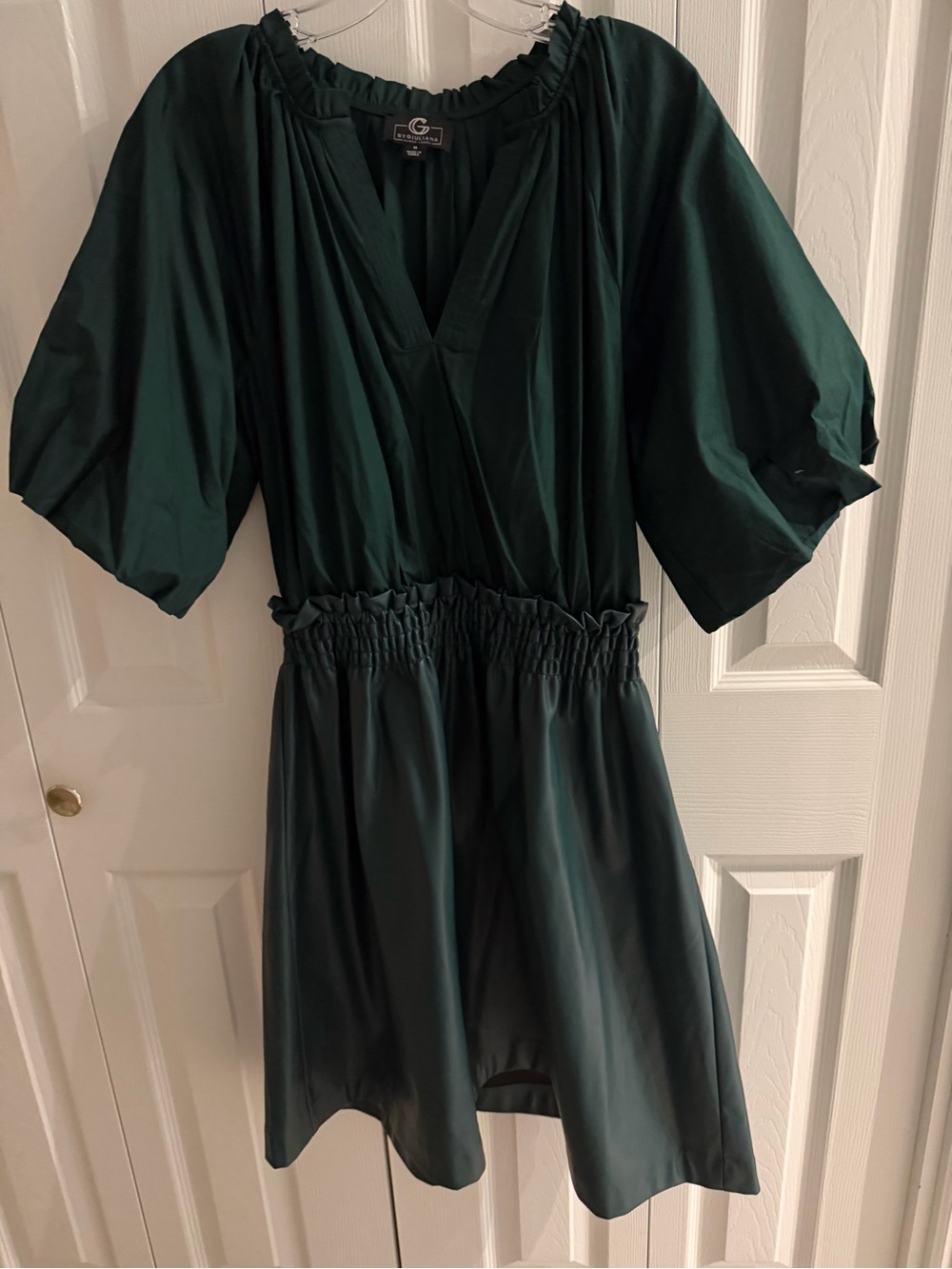 G by Giuliana Deep Green V-Neck Smocked Waist Mini Dress